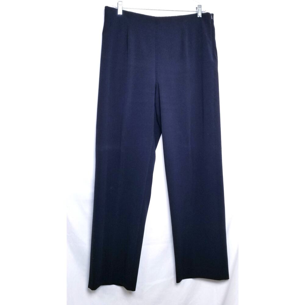 Worthington Stretch Navy Career Dress Trousers Flat Front Side Zipper Size 16
